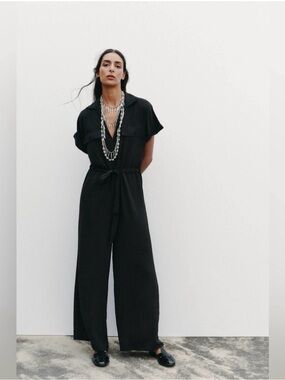 ZARA ❗️NEW V NECK JUMPSUIT FLOWY REF 0264/208 COLOR BLACK